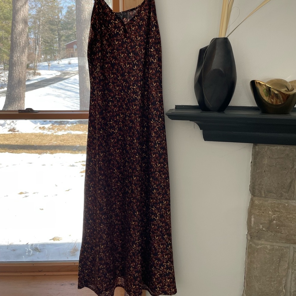 Brown floral satin midi dress
